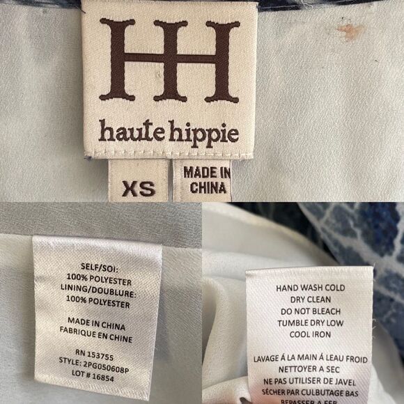 HAUTE HIPPE Tie-Dye Boho Gypsy V-Neck Long Sleeve Mini Dress Blue XS - Picture 8 of 8